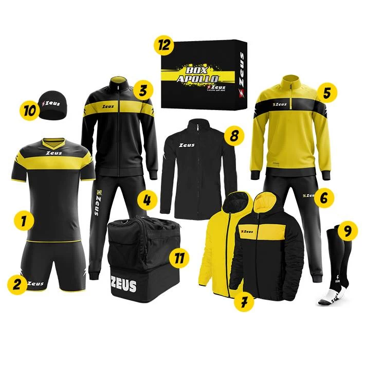 Zeus Apollo Fußball Set Teamwear Box 12-teilig Schwarz Gelb – Bild 2